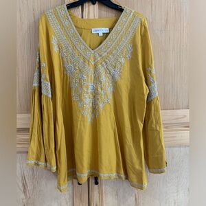 Chelsea & Theodore mustard yellow boho hippy flared shirt size L